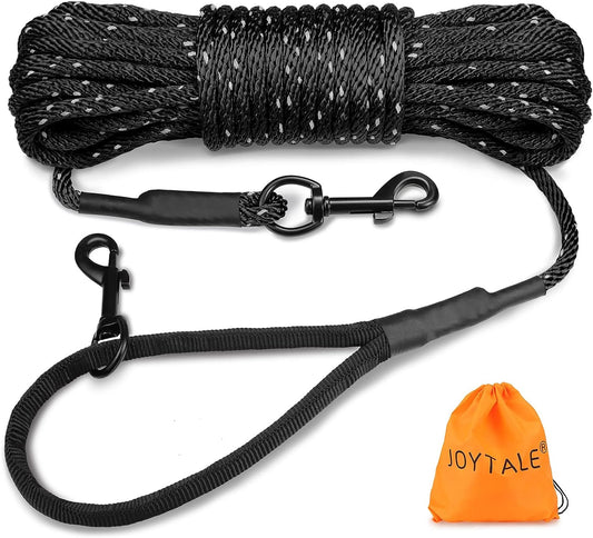 Long Dog Training Leash, 33 FT Tie Out Rope Check Cord Dogs Leashes with Padded Handle, Reflective Recall Lead for Puppy and Small Dogs, Black