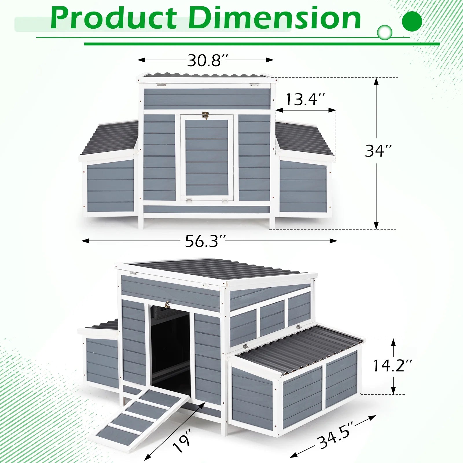 Chicken Coop 56" Large Wooden Chicken Hutch with 6 Nesting Boxes Outdoor Hen House Chicken Cage W/Ramps, Removable Tray for Easy Cleaning