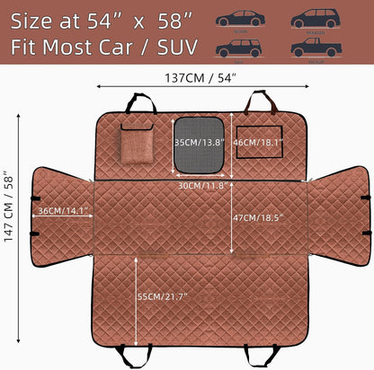 Car Dog Cover Back Seat - Car Hammock for Dogs Waterproof - Dog Car Seat Cover for Back Seat with Mesh Window Big Pocket for Car/Truck/Suv Nonslip Rubber Back Washable Luxury Material