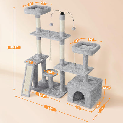 Multi-Level Cat Tree Cat Tower for Indoor Cats, Cat Condo with Scratching Posts, Cat Furniture Play Center, Plush Perch, Rotatable Cat Tree for Kittens/Large Cat, Light Gray