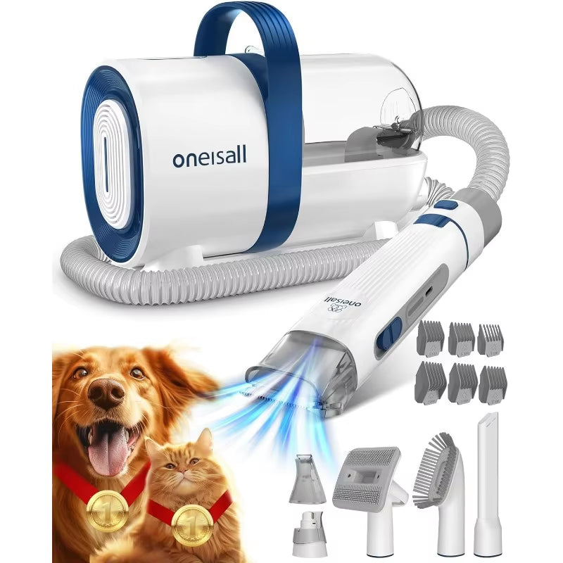 Oneisall Dog Hair Vacuum & Dog Grooming Kit, Pet Grooming Vacuum with Pet Clipper Nail Grinder, 1.5L Dust Cup Dog Brush Vacuum