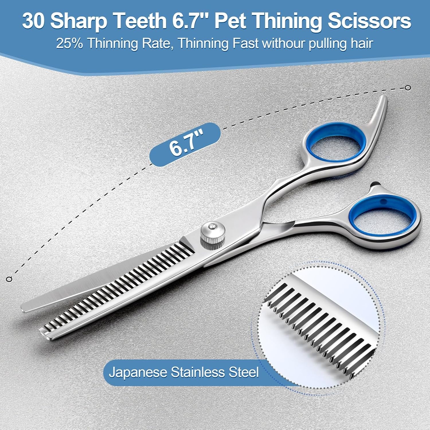 Professional 6 in 1 Dog Grooming Scissors 4CR Stainless Steel with Safety round Tip, Heavy Duty Titanium Coated Pet Grooming Scissor for Dogs, Cats and Other Animals